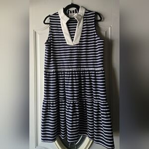 Eliza J Navy Blue and White Nautical Striped  Dress- Large
